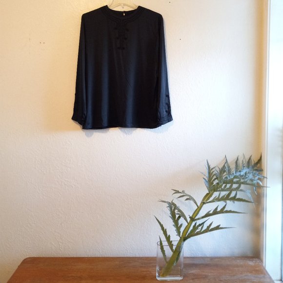 Vintage Silk Soutache EmbellishedBlack Blouse